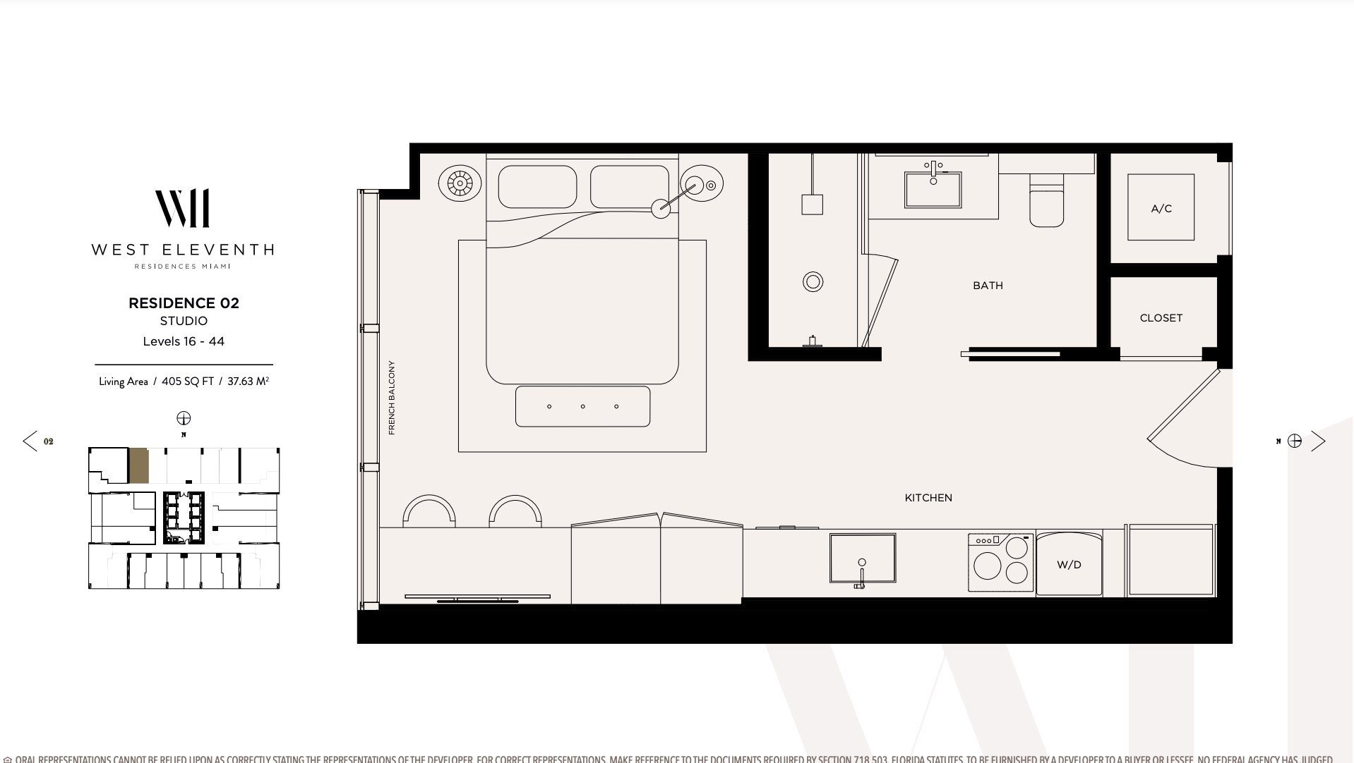2D floor plan layout for the Residence 02 by Property Markets Group in West Eleventh Residences, Miami, FL (Image 1).