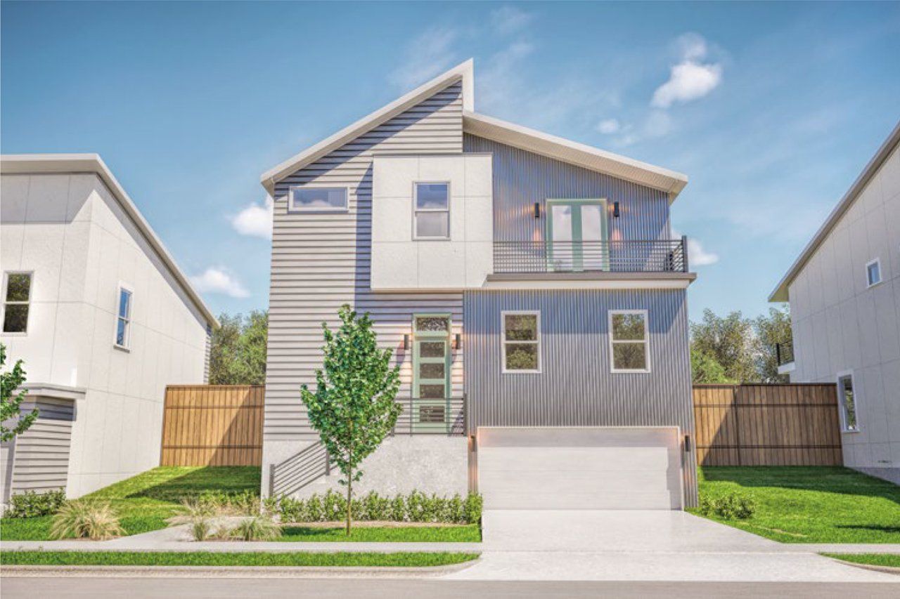 Front exterior of a new home in Agave, Austin, TX, highlighting curb appeal (Image 1).