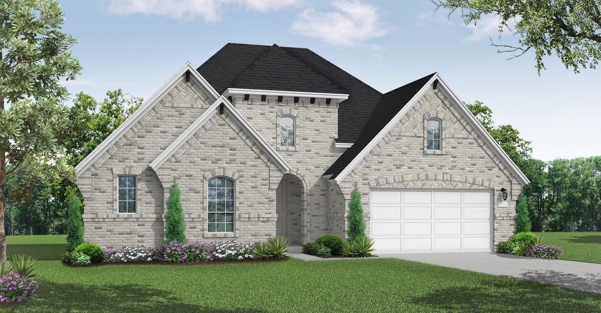 Front exterior of a new home in Wildflower Ranch, Fort Worth, TX, highlighting curb appeal (Image 1). Front exterior of a new home in Wildflower Ranch, Fort Worth, TX, highlighting curb appeal (Image 1).