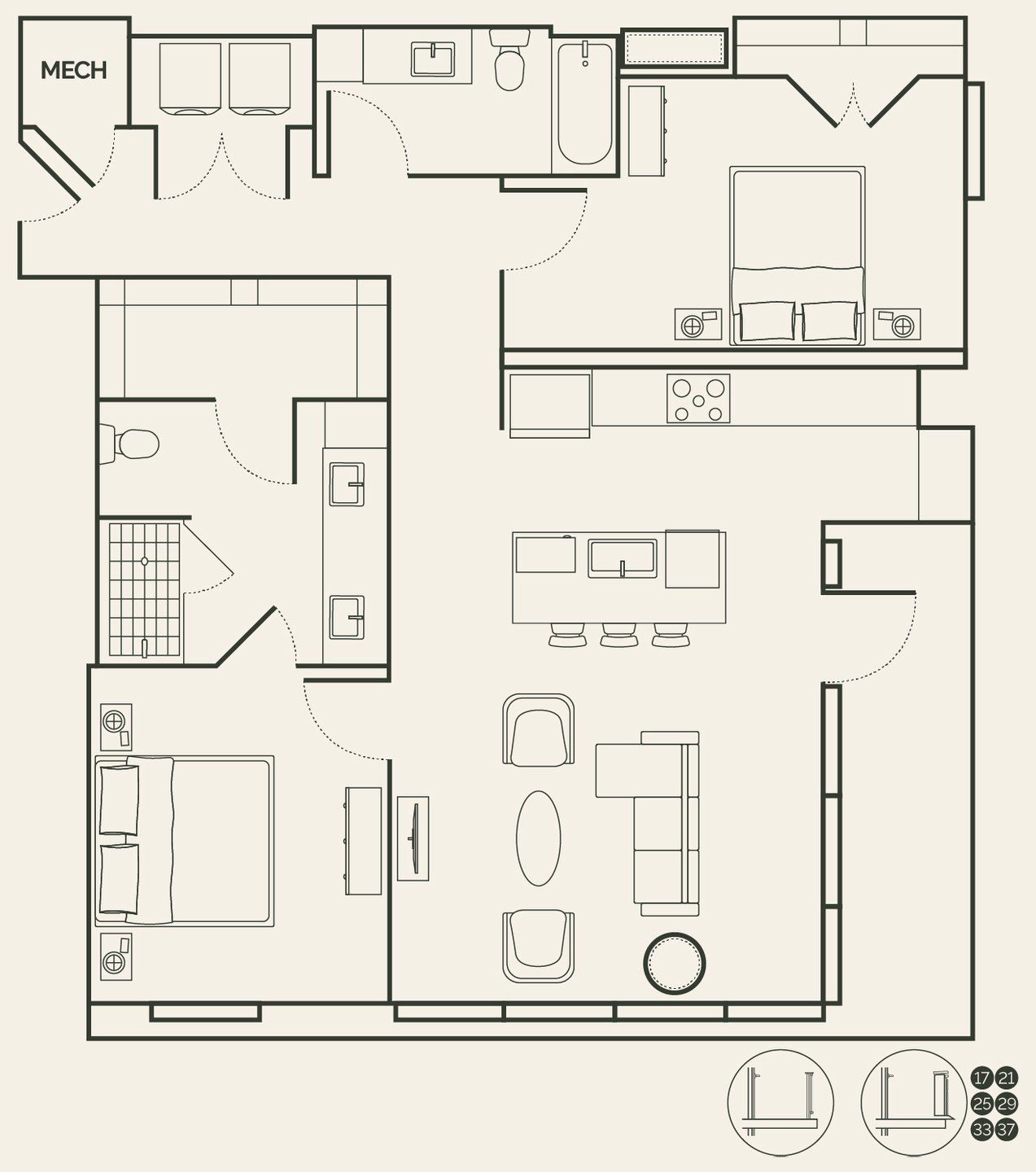 2D floor plan layout for the Vesper B6 by Pearlstone Partners in Vesper, Austin, TX (Image 1).
