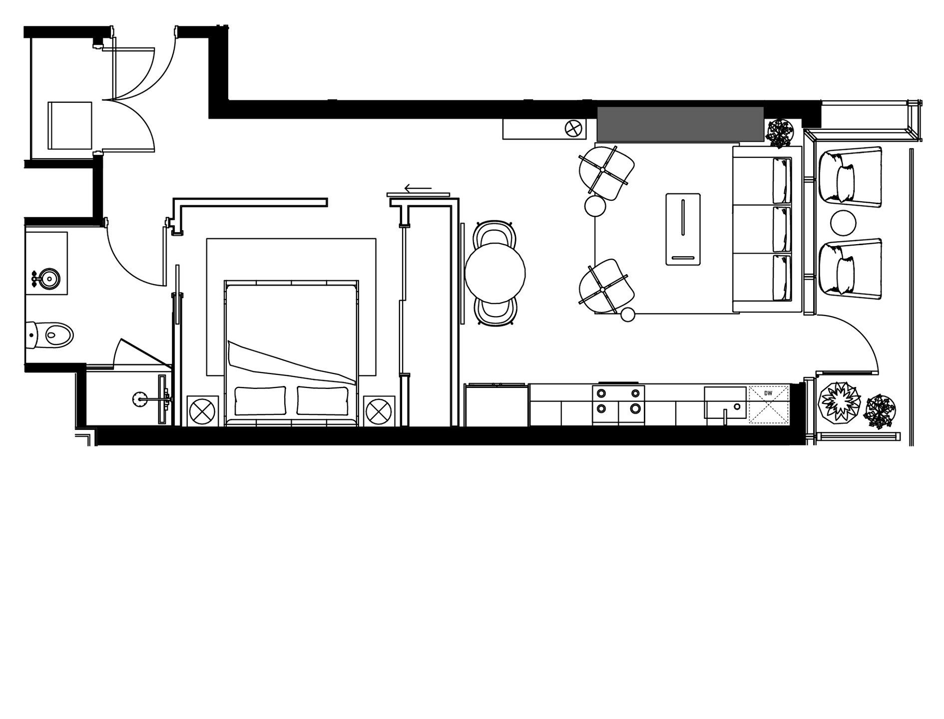 2D floor plan layout for the A1.1EN by Urbanspace Development in The Modern Austin Residences, Austin, TX (Image 1). 2D floor plan layout for the A1.1EN by Urbanspace Development in The Modern Austin Residences, Austin, TX (Image 1).