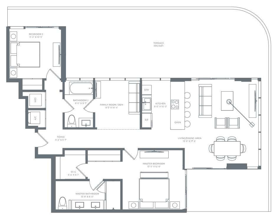 2D floor plan layout for the Residence 04 (Floor 3) by Alta Developers in Alana Bay Harbor Islands, Bay Harbor Islands, FL (Image 1).