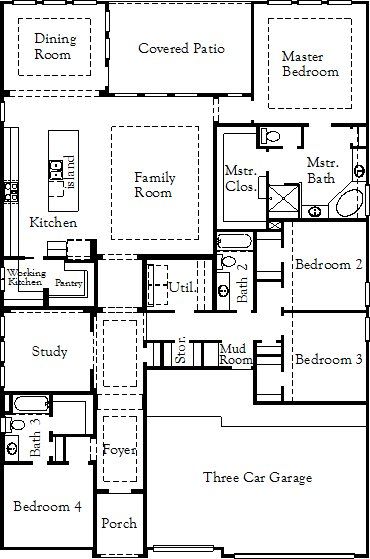 2D floor plan layout for the Groveton 60' homesites by Coventry Homes in Stillwater Ranch, San Antonio, TX (Image 1). 2D floor plan layout for the Groveton 60' homesites by Coventry Homes in Stillwater Ranch, San Antonio, TX (Image 1).