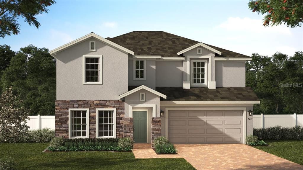 Front exterior of a new home in Trinity Place, St. Cloud, FL, highlighting curb appeal (Image 1). Front exterior of a new home in Trinity Place, St. Cloud, FL, highlighting curb appeal (Image 1).