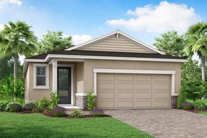 Front exterior of a new home in Crosswind Ranch, Parrish, FL, highlighting curb appeal (Image 1). Front exterior of a new home in Crosswind Ranch, Parrish, FL, highlighting curb appeal (Image 1).