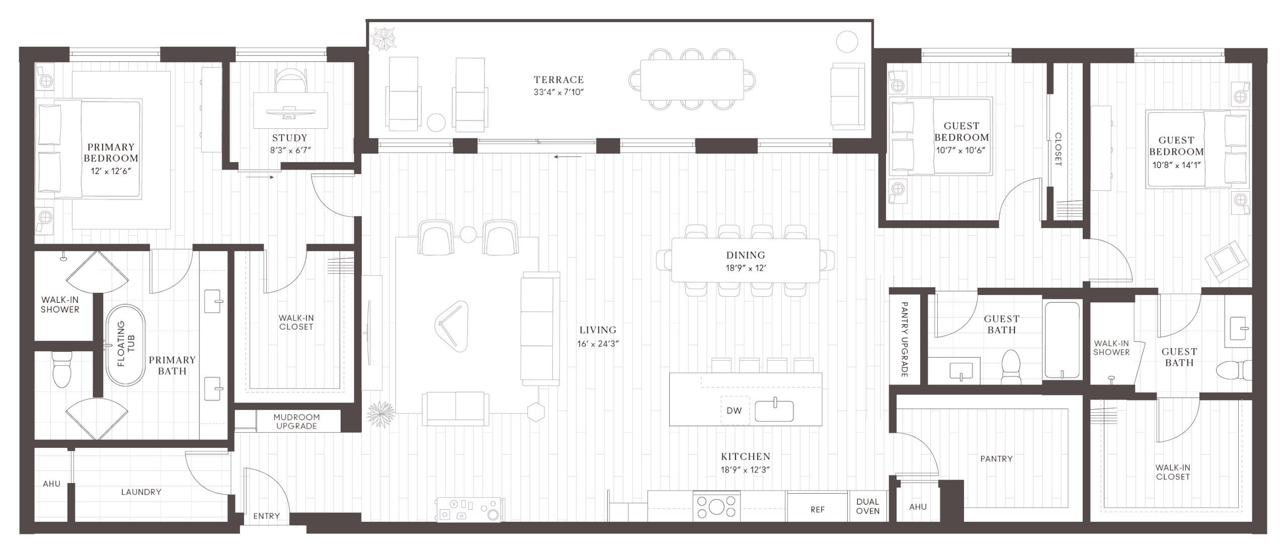 2D floor plan layout for the C18 Penthouse by Intracorp in Leland South Congress, Austin, TX (Image 1).