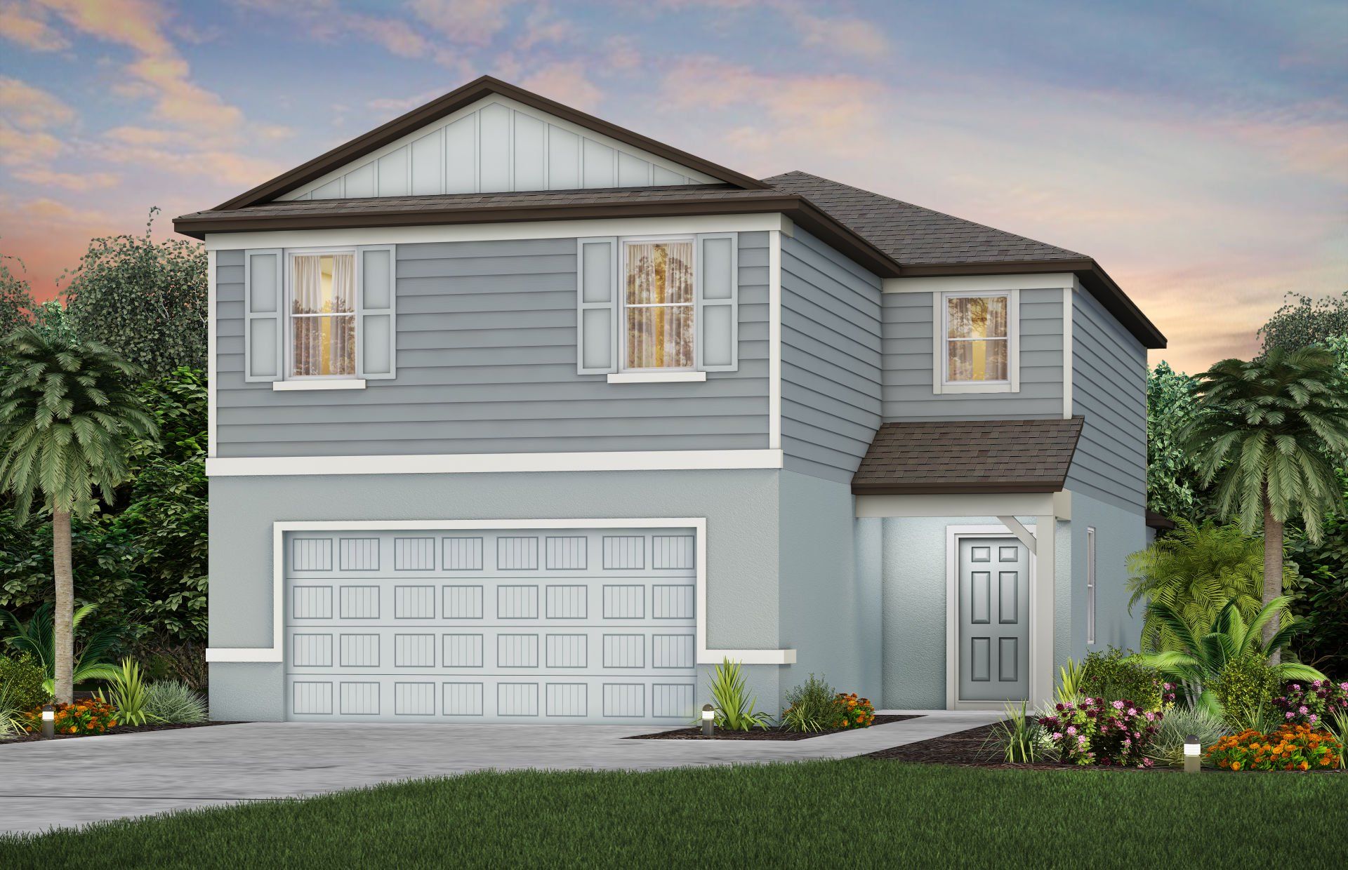 Front exterior of a new home in Oakfield Lakes, Parrish, FL, highlighting curb appeal (Image 1). Front exterior of a new home in Oakfield Lakes, Parrish, FL, highlighting curb appeal (Image 1).