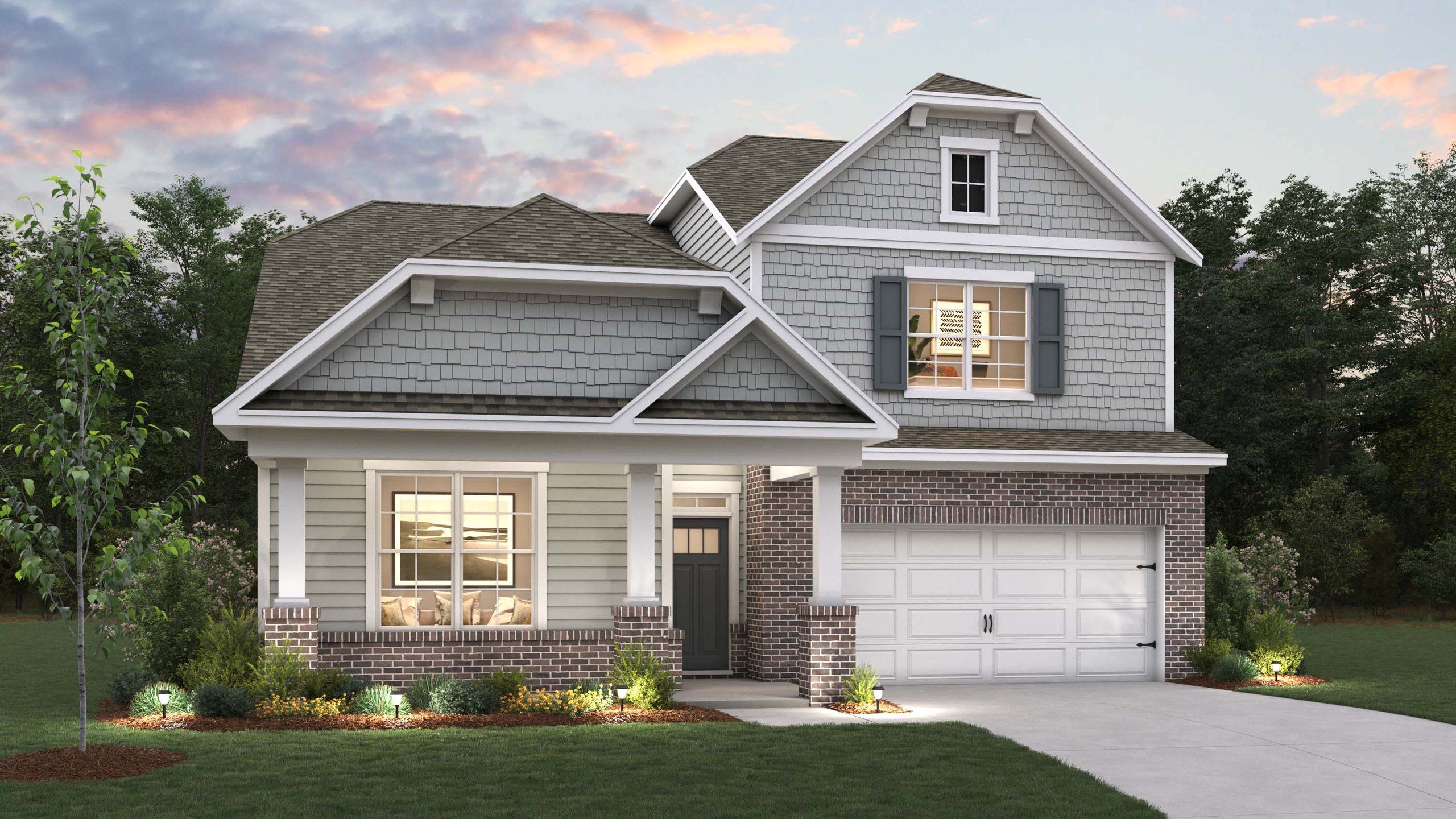 Front exterior of a new home in Avalon of Gastonia, Gastonia, NC, highlighting curb appeal (Image 1). Front exterior of a new home in Avalon of Gastonia, Gastonia, NC, highlighting curb appeal (Image 1).