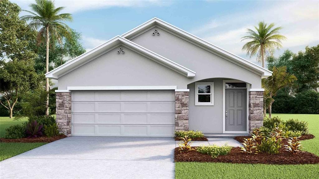 Front exterior of a new home in Deerbrook, Land O' Lakes, FL, highlighting curb appeal (Image 1). Front exterior of a new home in Deerbrook, Land O' Lakes, FL, highlighting curb appeal (Image 1).