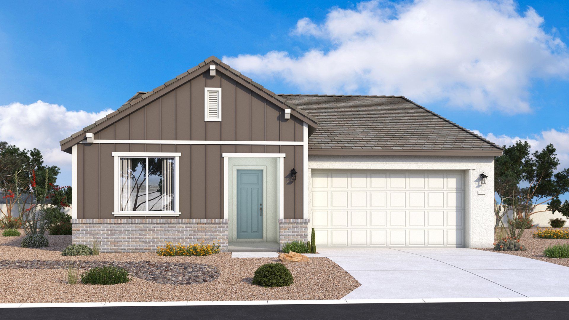 Farmhouse-style single-level Mead exterior with clean lines, welcoming details and timeless character by DRB Homes Arizona Farmhouse-style single-level Mead exterior with clean lines, welcoming details and timeless character by DRB Homes Arizona