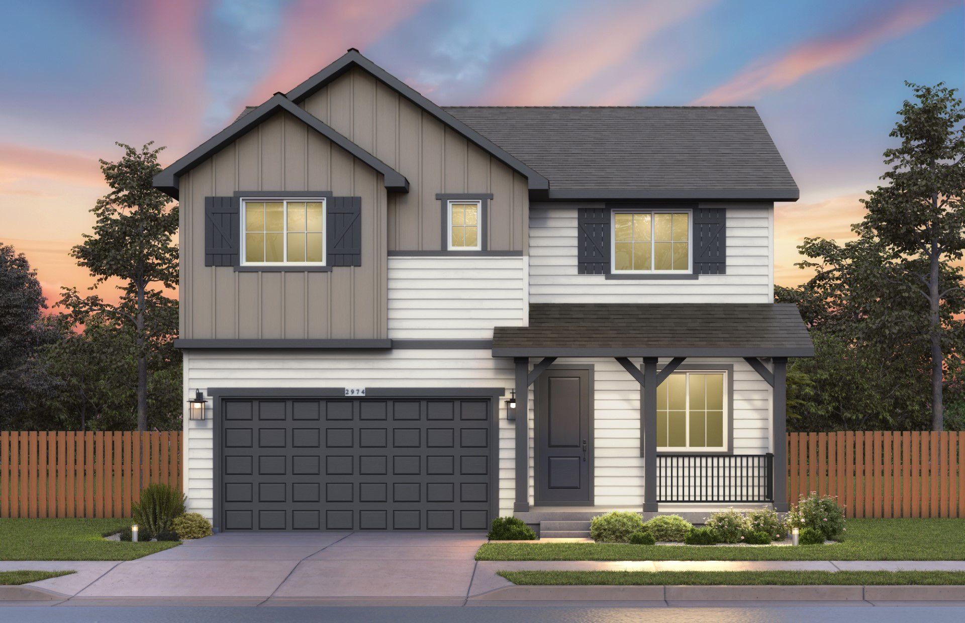 Front exterior of a new home in Cordovan, Firestone, CO, highlighting curb appeal (Image 1). Front exterior of a new home in Cordovan, Firestone, CO, highlighting curb appeal (Image 1).
