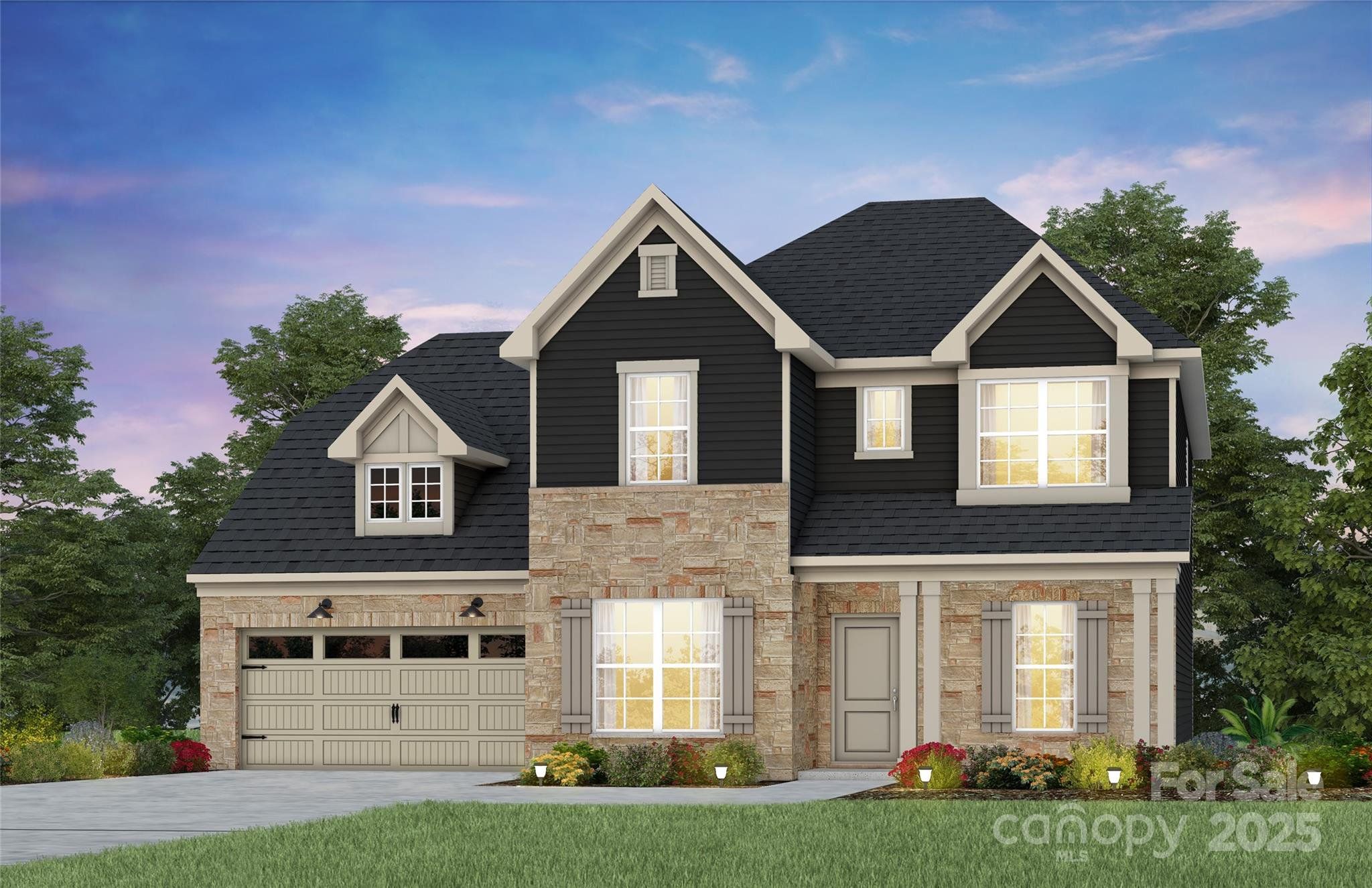 Front exterior of a new home in Riverstone, Monroe, NC, highlighting curb appeal (Image 1).