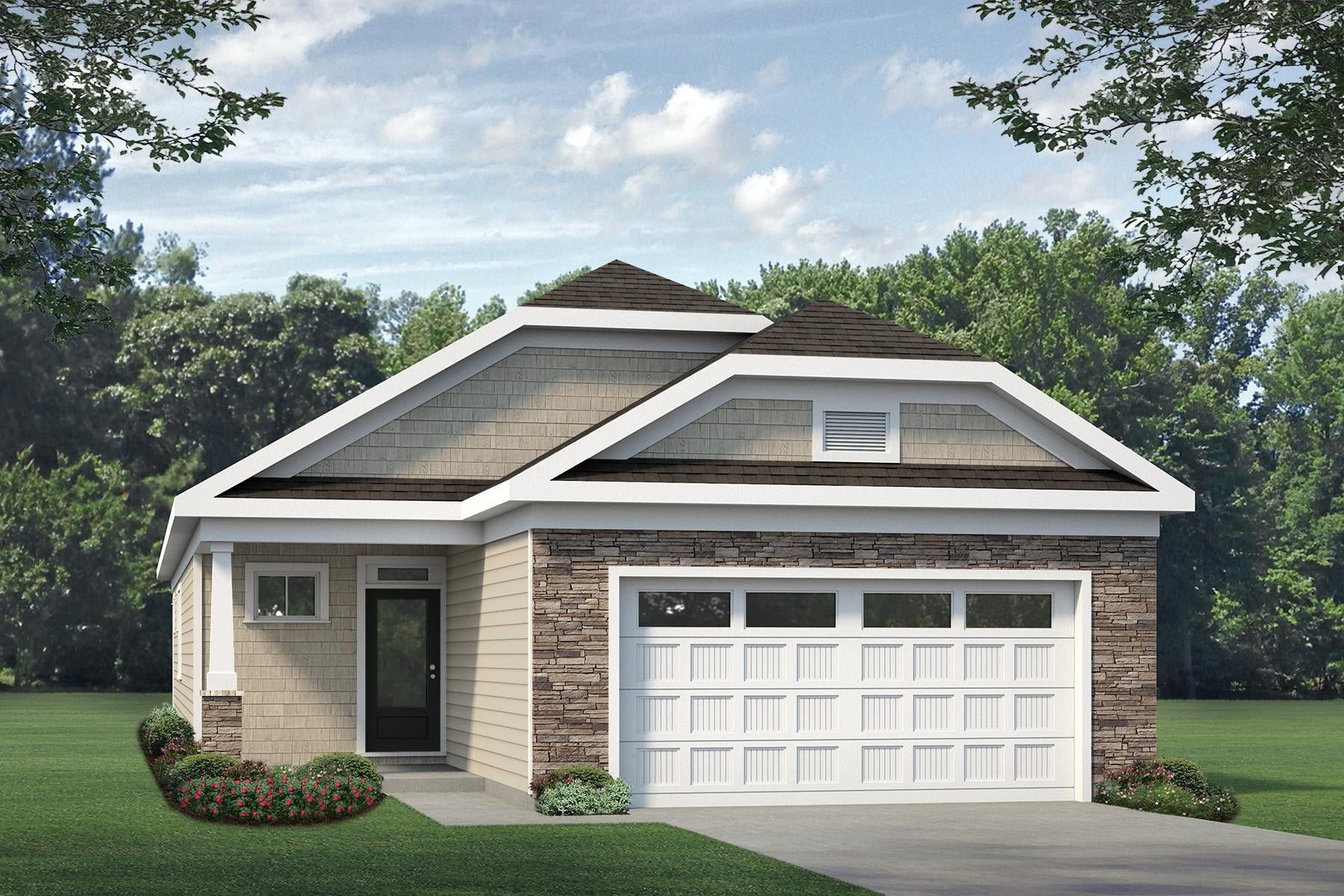 Representative exterior photo of a completed home built from the Elm by McKee Homes in The Walk at East Village, Clayton, NC (Image 1). Representative exterior photo of a completed home built from the Elm by McKee Homes in The Walk at East Village, Clayton, NC (Image 1).