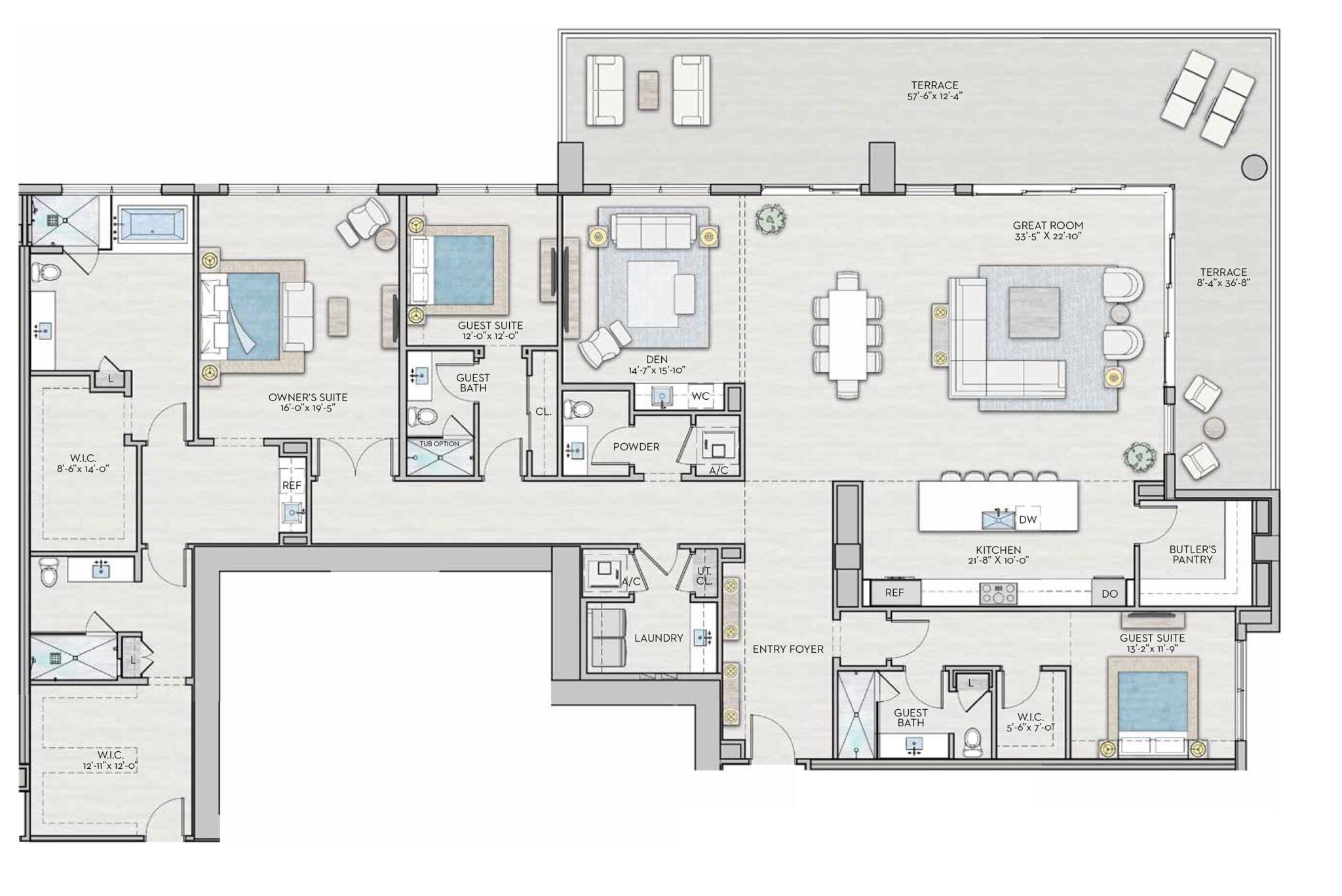 2D floor plan layout for the Penthouse C by Kolter Urban in Art House, St. Petersburg, FL (Image 1).