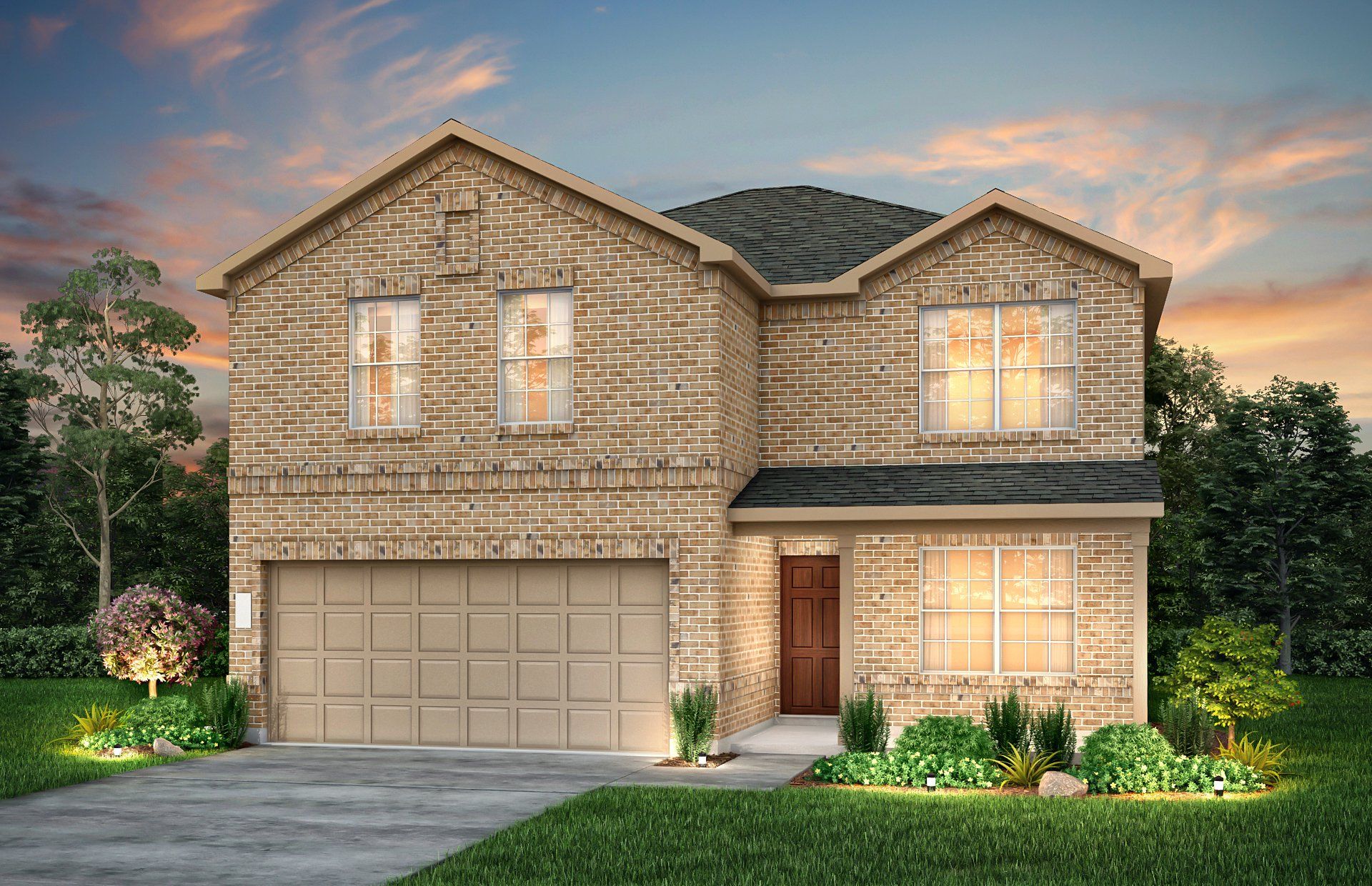 Front exterior of a new home in Woodside, Georgetown, TX, highlighting curb appeal (Image 1). Front exterior of a new home in Woodside, Georgetown, TX, highlighting curb appeal (Image 1).
