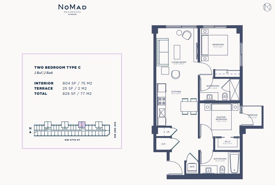 2D floor plan layout for the TWO BEDROOM TYPE C by Related Group in NoMad Residences, Miami, FL (Image 1).
