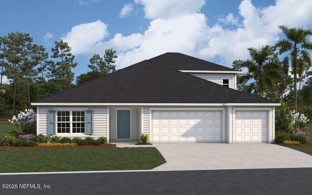 Front exterior of a new home in Amberly, Green Cove Springs, FL, highlighting curb appeal (Image 1). Front exterior of a new home in Amberly, Green Cove Springs, FL, highlighting curb appeal (Image 1).