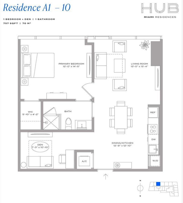 2D floor plan layout for the Residence A1 10 by The John Buck Company in HUB Miami, Miami, FL (Image 1). 2D floor plan layout for the Residence A1 10 by The John Buck Company in HUB Miami, Miami, FL (Image 1).