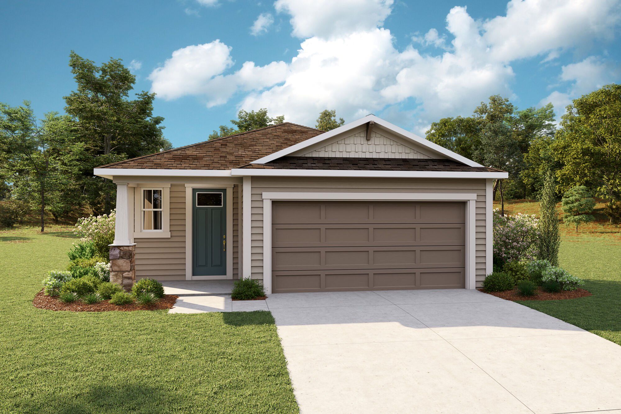 Front exterior of a new home in RiverTown, St. Johns, FL, highlighting curb appeal (Image 1). Front exterior of a new home in RiverTown, St. Johns, FL, highlighting curb appeal (Image 1).