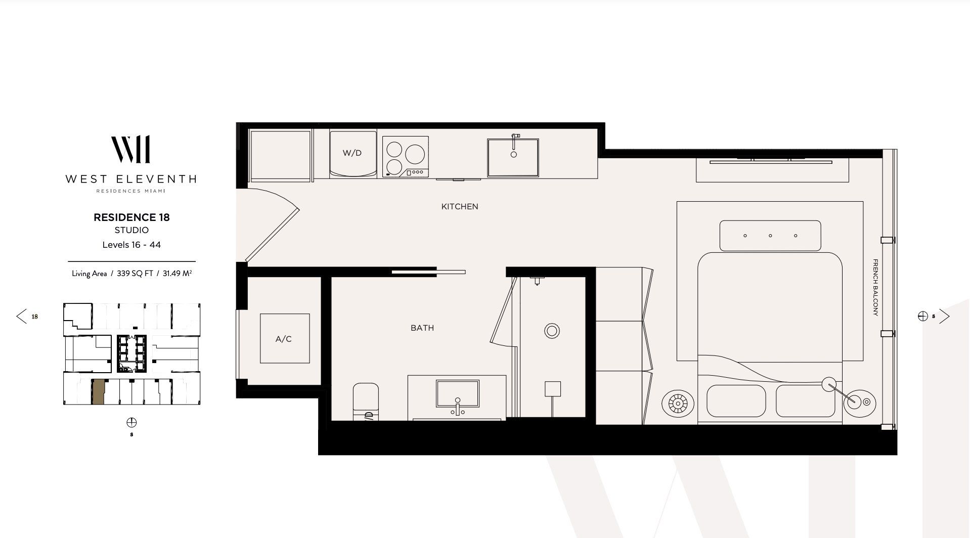 2D floor plan layout for the Residence 18 by Property Markets Group in West Eleventh Residences, Miami, FL (Image 1).