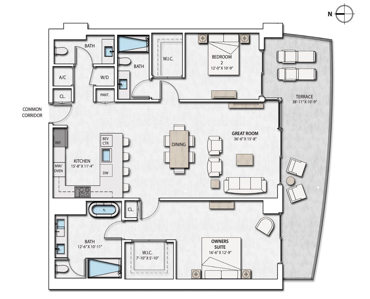 2D floor plan layout for the A.10 by Forest Development in Nautilus 220, Lake Park, FL (Image 1).