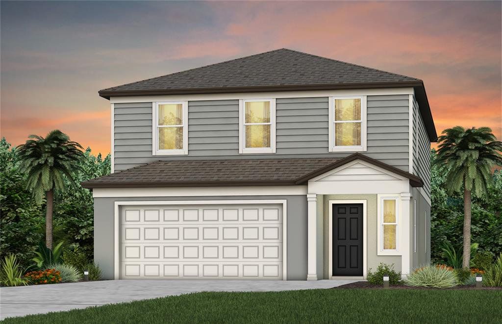 Front exterior of a new home in Riverwood, Zephyrhills, FL, highlighting curb appeal (Image 1). Front exterior of a new home in Riverwood, Zephyrhills, FL, highlighting curb appeal (Image 1).