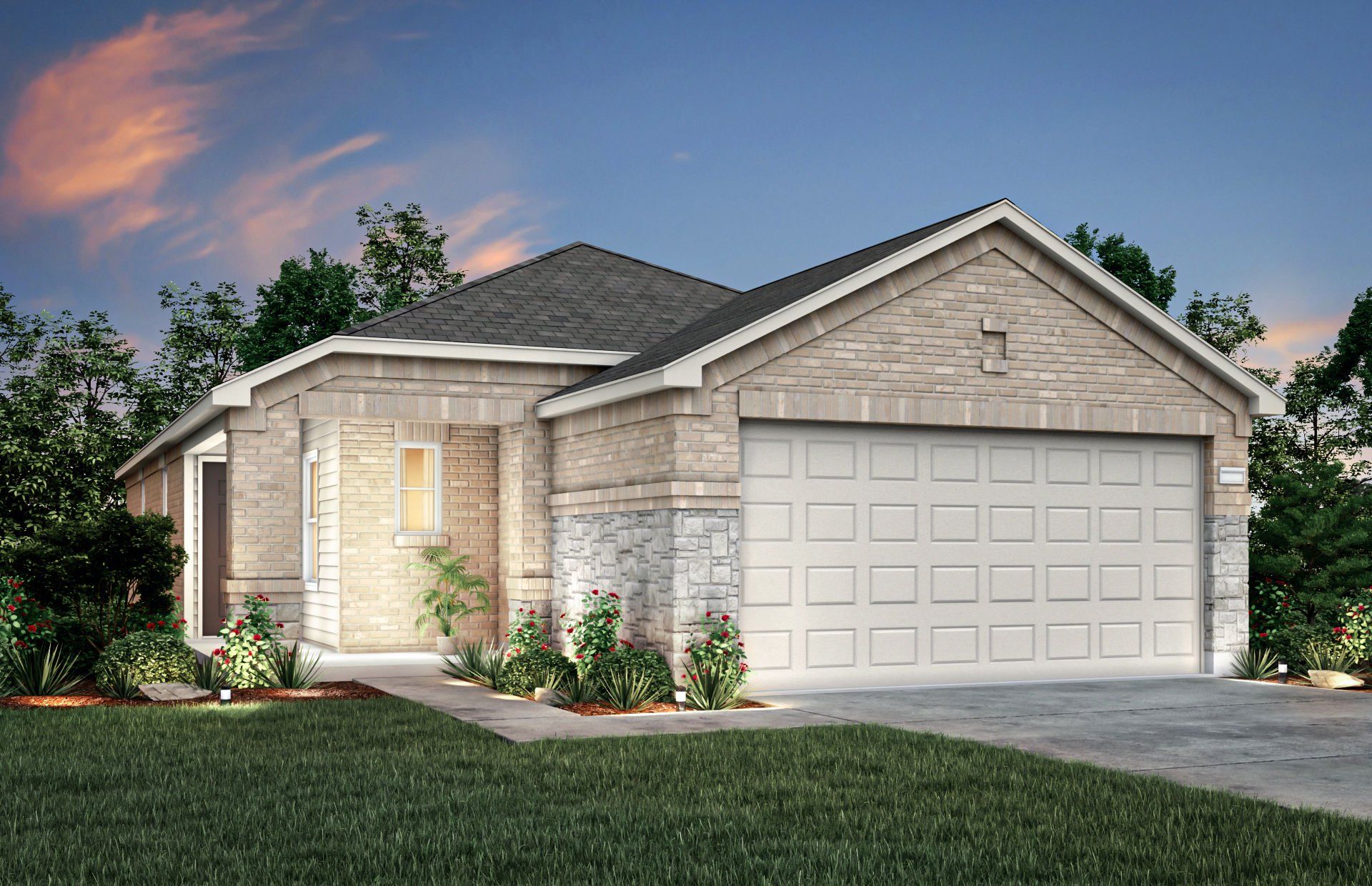 Front exterior of a new home in Mavera, Conroe, TX, highlighting curb appeal (Image 1). Front exterior of a new home in Mavera, Conroe, TX, highlighting curb appeal (Image 1).
