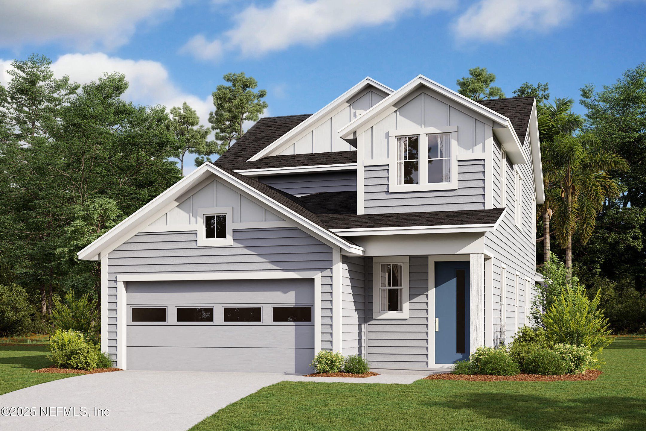 Front exterior of a new home in Crosswinds at Nocatee, Ponte Vedra, FL, highlighting curb appeal (Image 1).