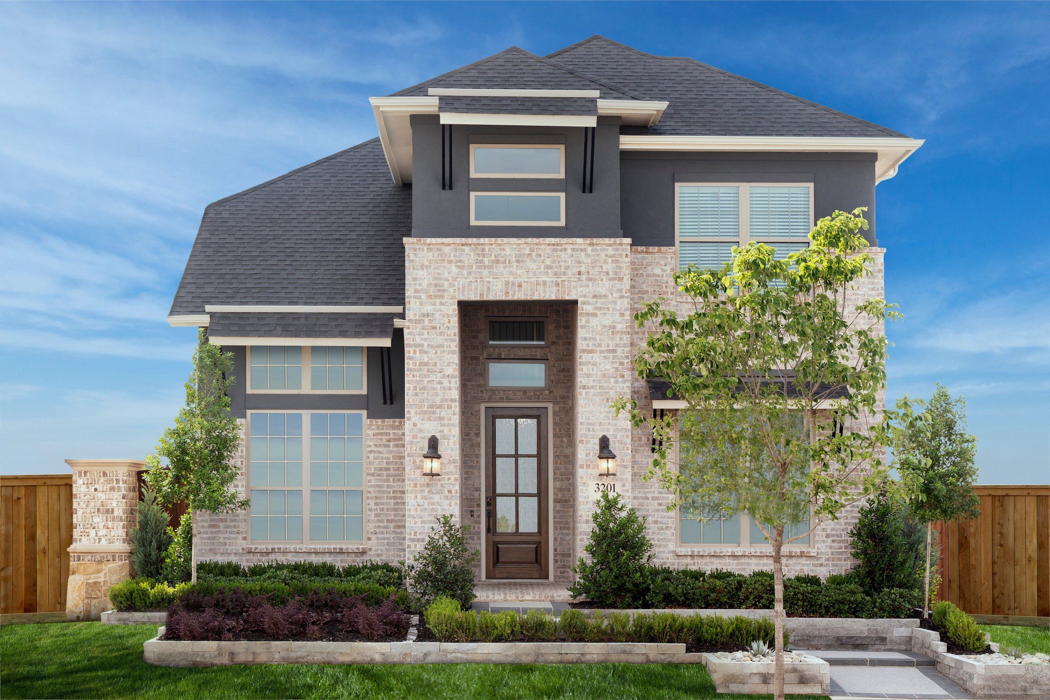 Front exterior of a new home in Mustang Lakes, Celina, TX, highlighting curb appeal (Image 1). Front exterior of a new home in Mustang Lakes, Celina, TX, highlighting curb appeal (Image 1).