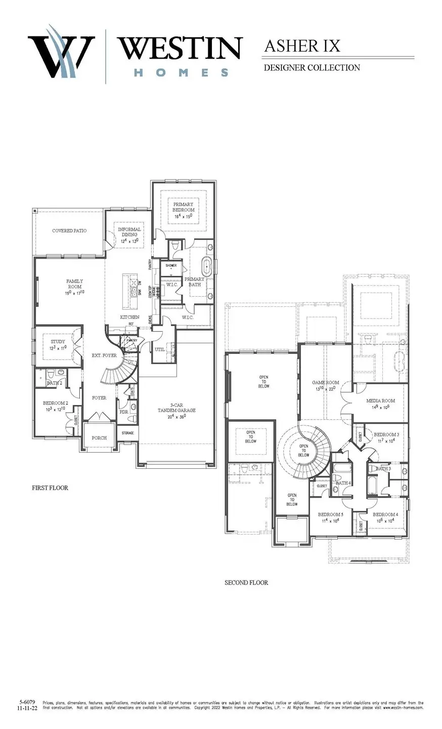 2D floor plan layout for the The Asher IX by Westin Homes in Meridiana - 60', Manvel, TX (Image 1).