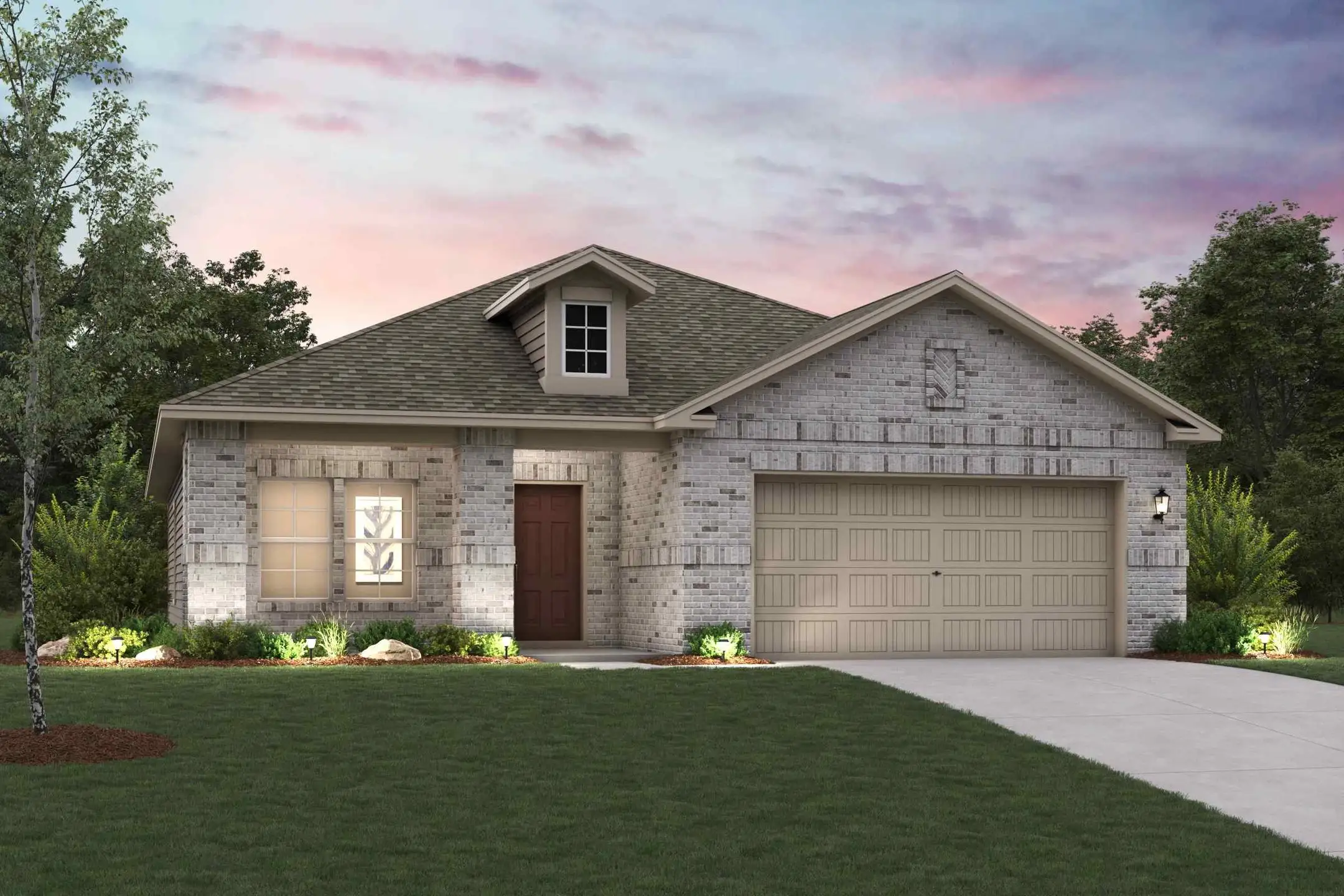 Front exterior of a new home in Hickory Hill, Sherman, TX, highlighting curb appeal (Image 1). Front exterior of a new home in Hickory Hill, Sherman, TX, highlighting curb appeal (Image 1).