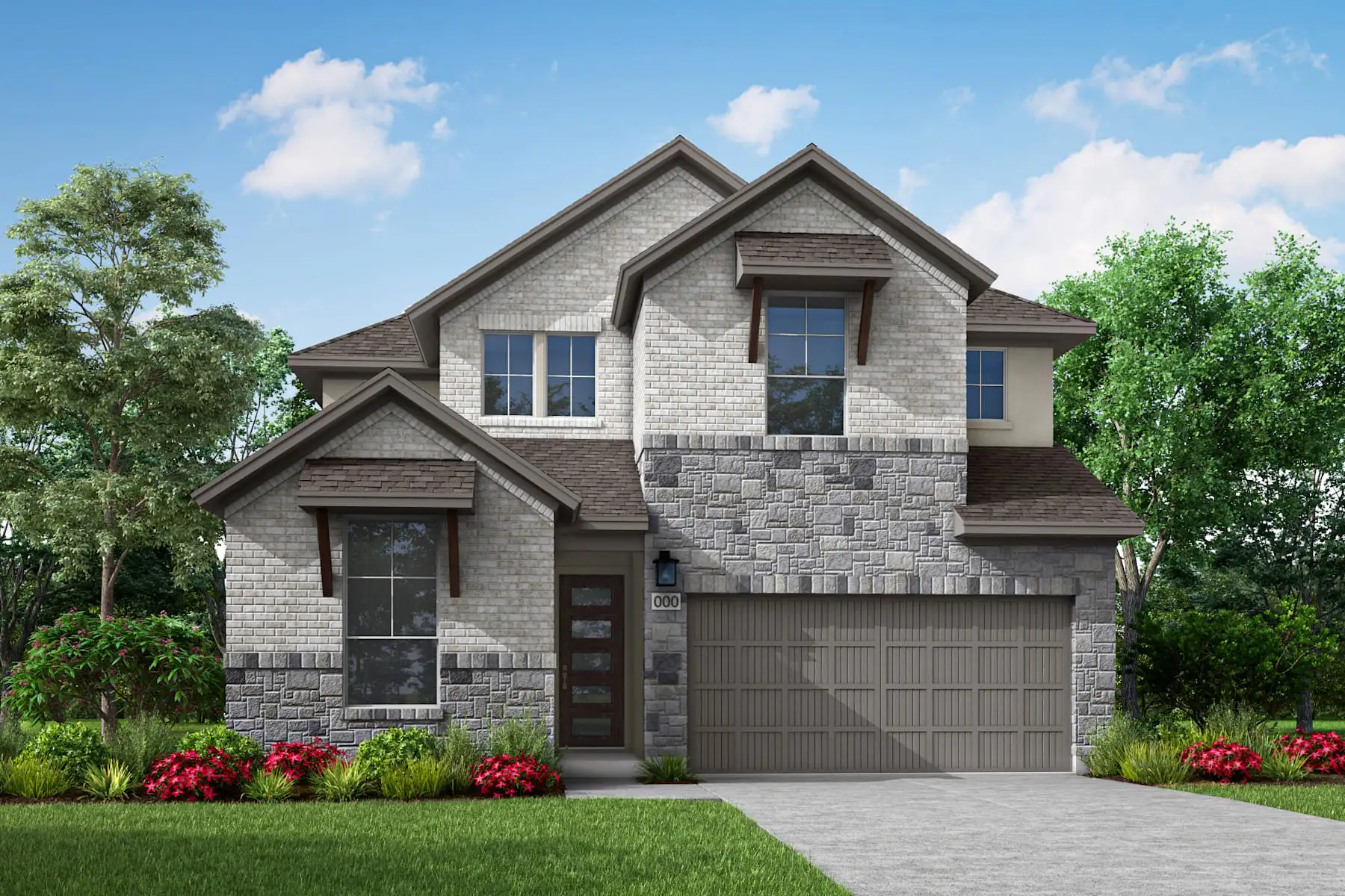 Front exterior of a new home in Lariat, Liberty Hill, TX, highlighting curb appeal (Image 1). Front exterior of a new home in Lariat, Liberty Hill, TX, highlighting curb appeal (Image 1).