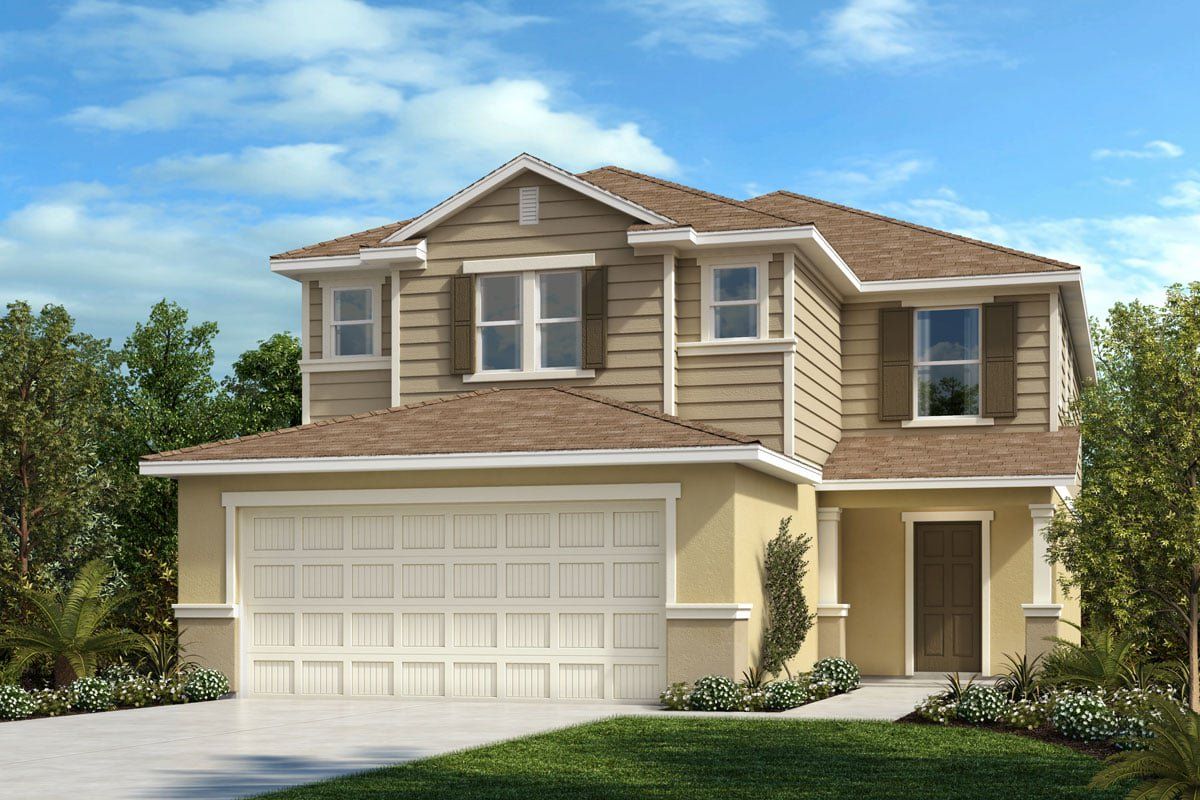 Front exterior of a new home in Chapel Manor I, Zephyrhills, FL, highlighting curb appeal (Image 1). Front exterior of a new home in Chapel Manor I, Zephyrhills, FL, highlighting curb appeal (Image 1).