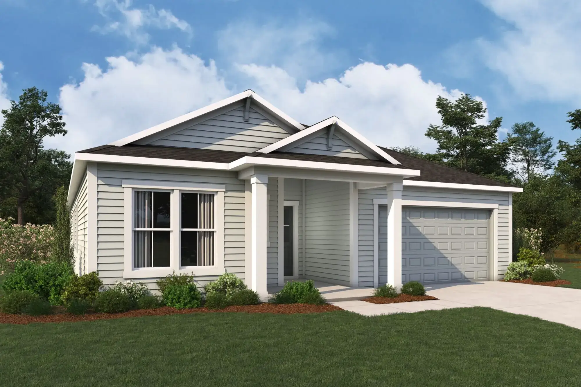 Front exterior of a new home in RiverTown, St. Johns, FL, highlighting curb appeal (Image 1). Front exterior of a new home in RiverTown, St. Johns, FL, highlighting curb appeal (Image 1).