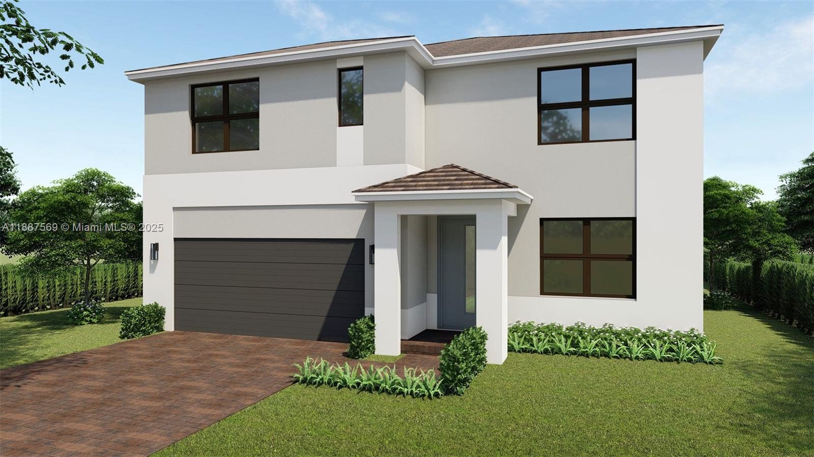 Front exterior of a new home in Parker Pointe, Homestead, FL, highlighting curb appeal (Image 1).