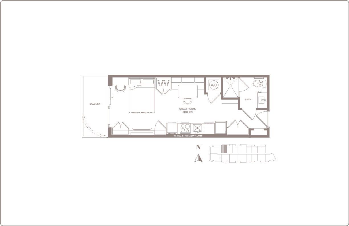 2D floor plan layout for the STUDIO by Shoma Group in Shoma Bay, North Bay Village, FL (Image 1). 2D floor plan layout for the STUDIO by Shoma Group in Shoma Bay, North Bay Village, FL (Image 1).