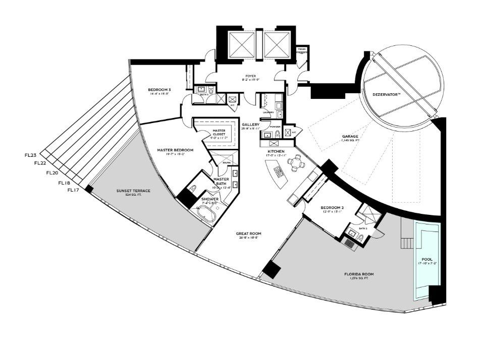 2D floor plan layout for the RESIDENCE BENTAYGA - Floors 17 - 23 by Dezer Development in Bentley Residences, Sunny Isles Beach, FL (Image 1). 2D floor plan layout for the RESIDENCE BENTAYGA - Floors 17 - 23 by Dezer Development in Bentley Residences, Sunny Isles Beach, FL (Image 1).