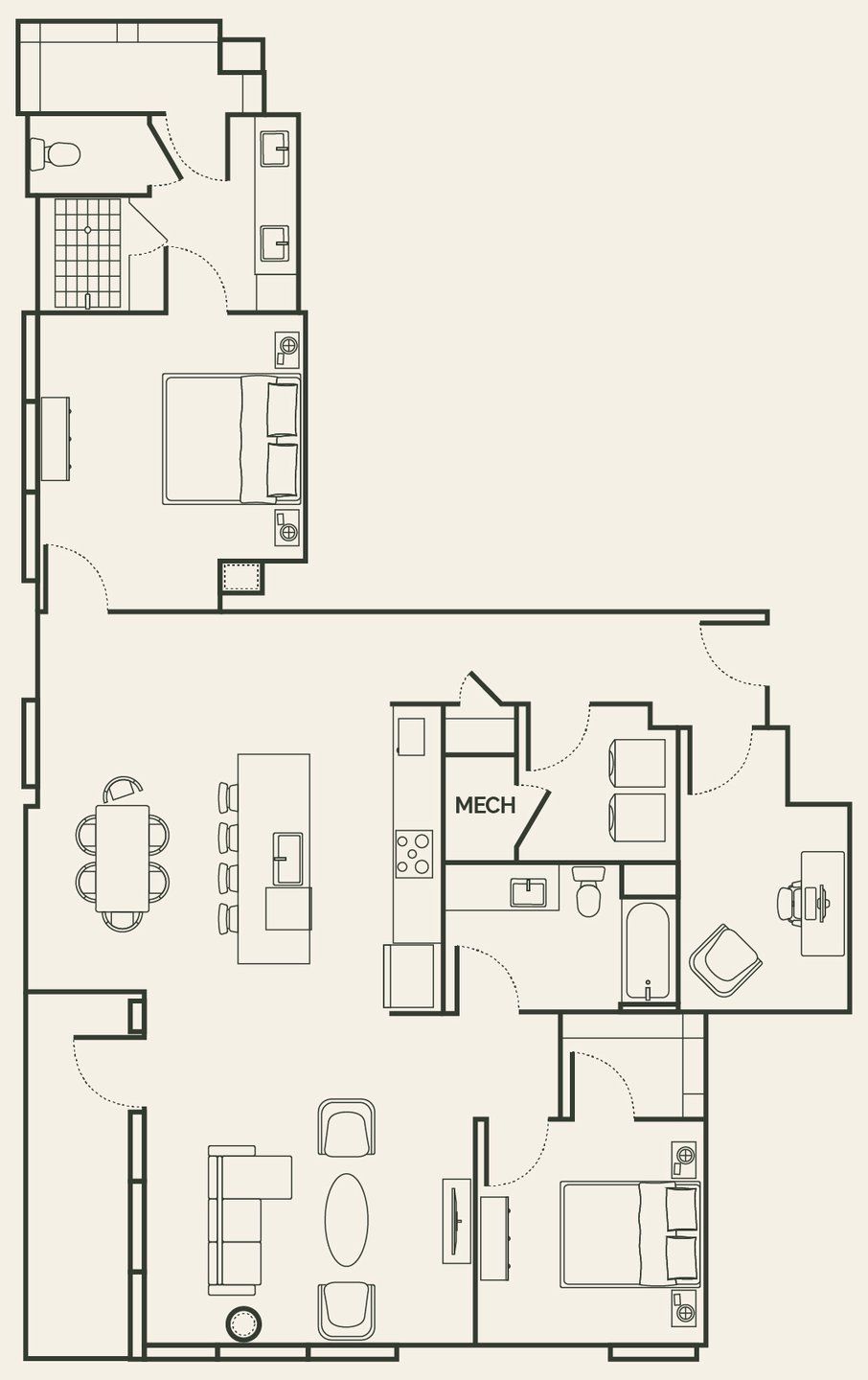 2D floor plan layout for the Vesper PH5 by Pearlstone Partners in Vesper, Austin, TX (Image 1). 2D floor plan layout for the Vesper PH5 by Pearlstone Partners in Vesper, Austin, TX (Image 1).