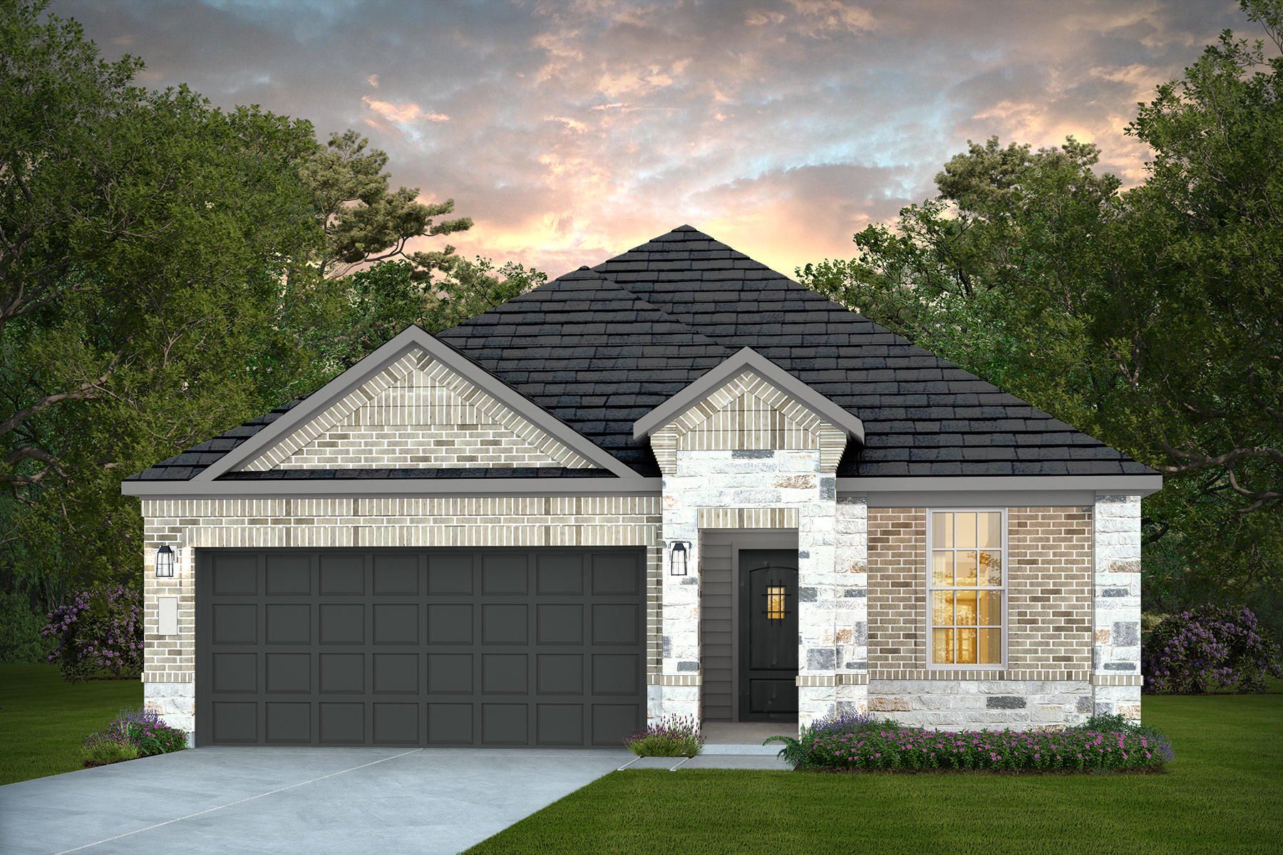 Front exterior of a new home in Pulte Homes at Two Step Farm, Montgomery, TX, highlighting curb appeal (Image 1). Front exterior of a new home in Pulte Homes at Two Step Farm, Montgomery, TX, highlighting curb appeal (Image 1).