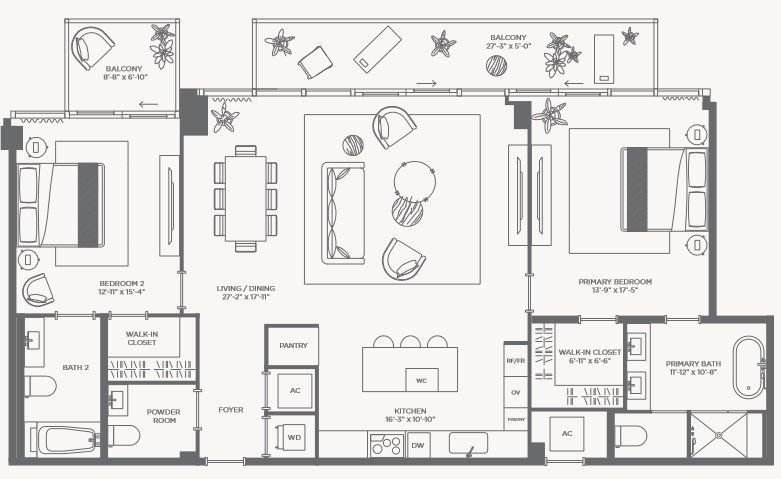 2D floor plan layout for the RESIDENCE 07 by Terra Group in The WELL Bay Harbor Islands, Bay Harbor Islands, FL (Image 1).