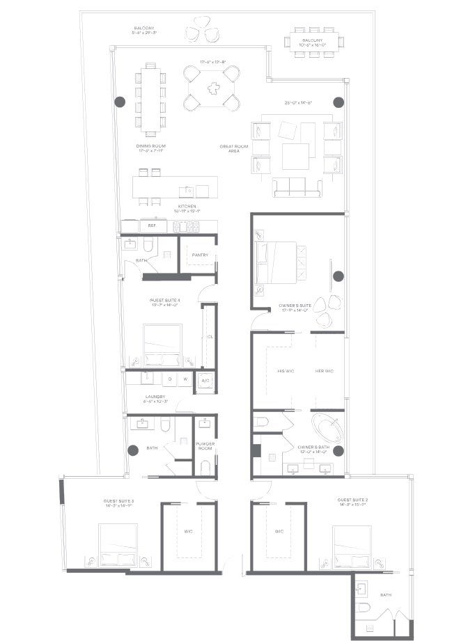 2D floor plan layout for the Residence 701 by Regency Development Group in La Maré Bay Harbor Islands Signature Collection, Bay Harbor Islands, FL (Image 1).