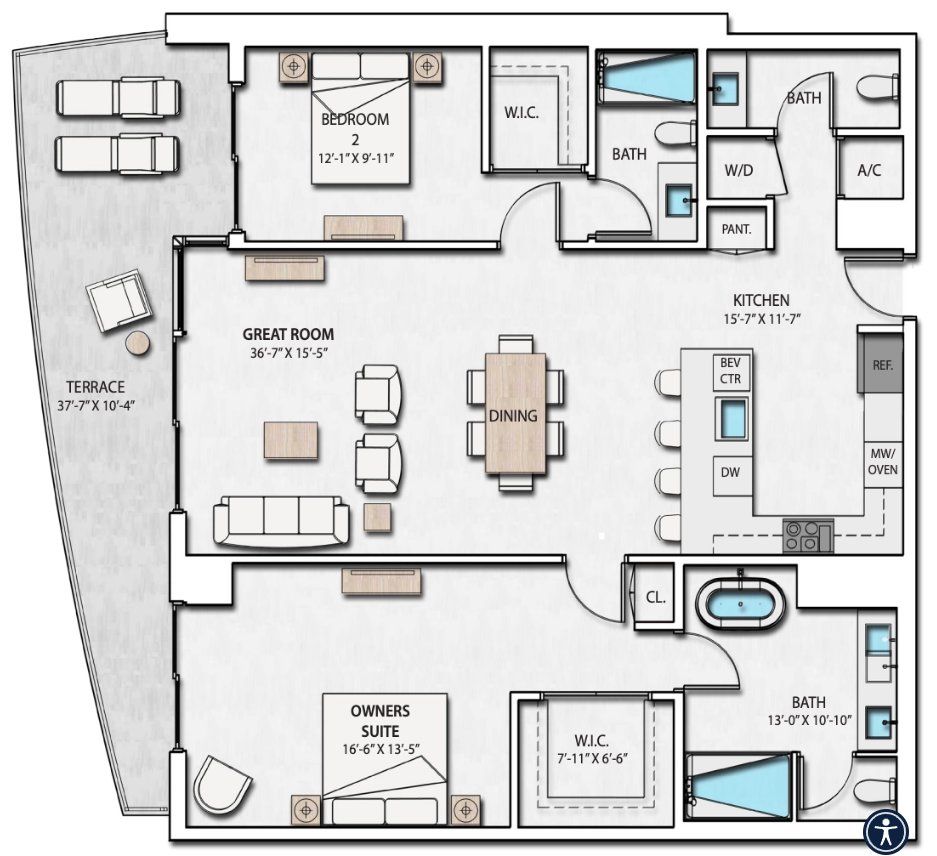2D floor plan layout for the A.03 by Forest Development in Nautilus 220, Lake Park, FL (Image 1). 2D floor plan layout for the A.03 by Forest Development in Nautilus 220, Lake Park, FL (Image 1).