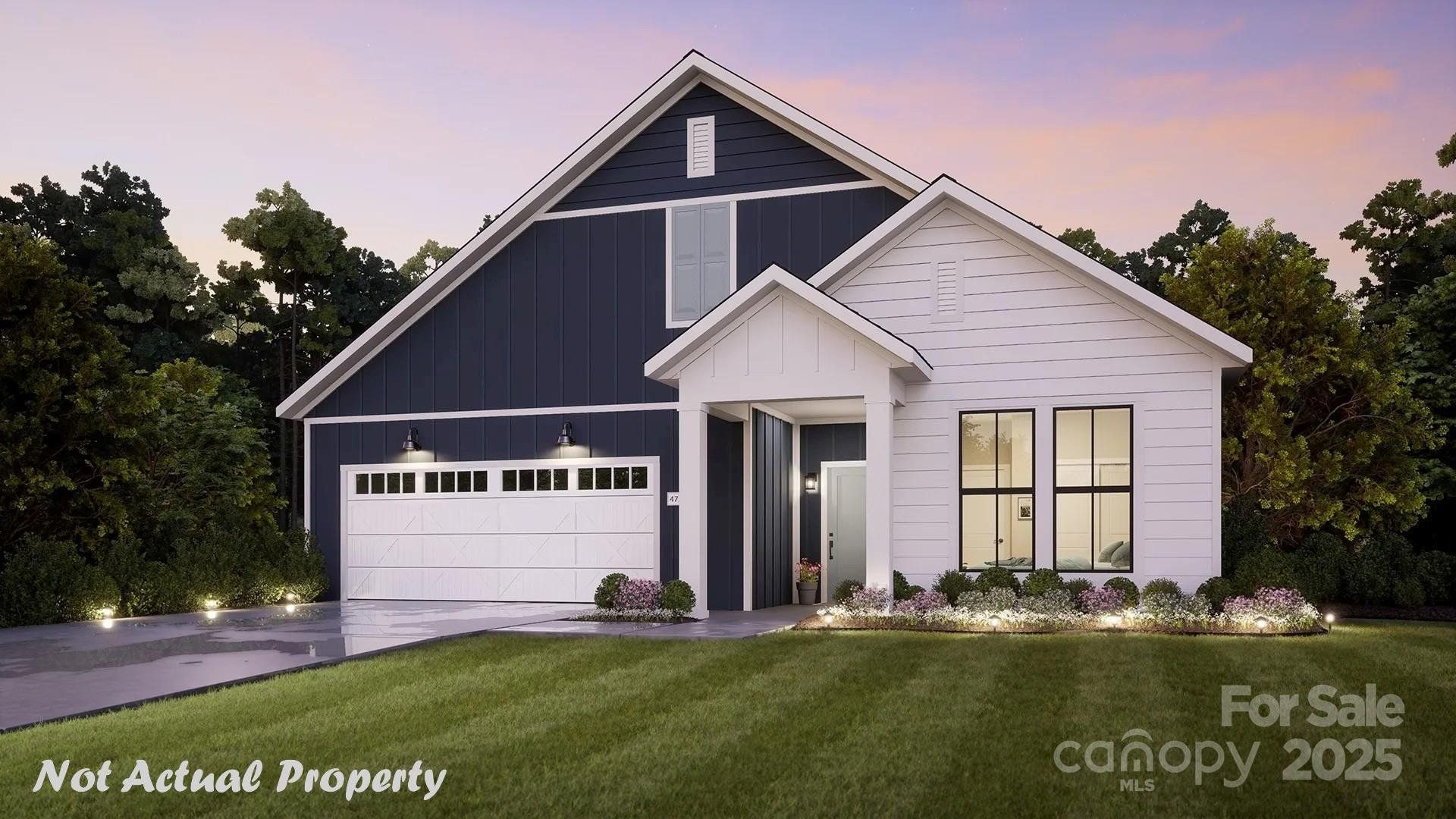 Front exterior of a new home in , Huntersville, NC, highlighting curb appeal (Image 1). Front exterior of a new home in , Huntersville, NC, highlighting curb appeal (Image 1).