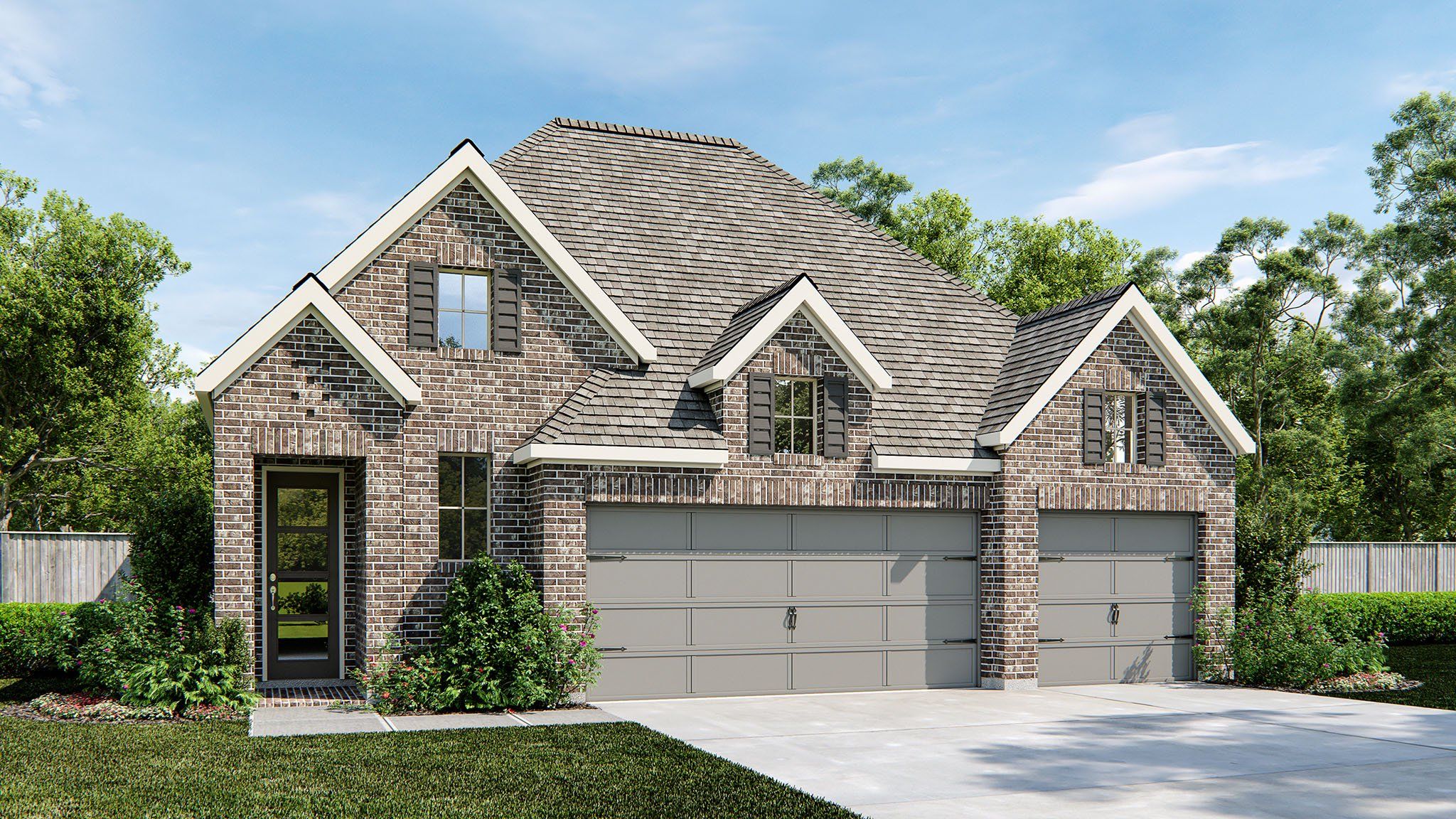 Front exterior of a new home in Meadows of Mill Creek, Seguin, TX, highlighting curb appeal (Image 1). Front exterior of a new home in Meadows of Mill Creek, Seguin, TX, highlighting curb appeal (Image 1).