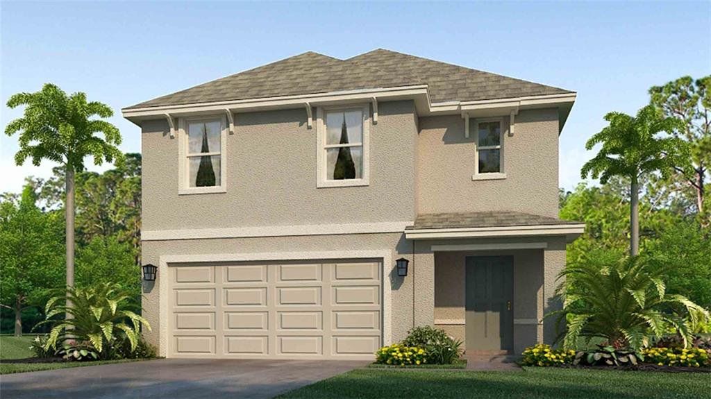 Front exterior of a new home in Rye Crossing, Parrish, FL, highlighting curb appeal (Image 1).