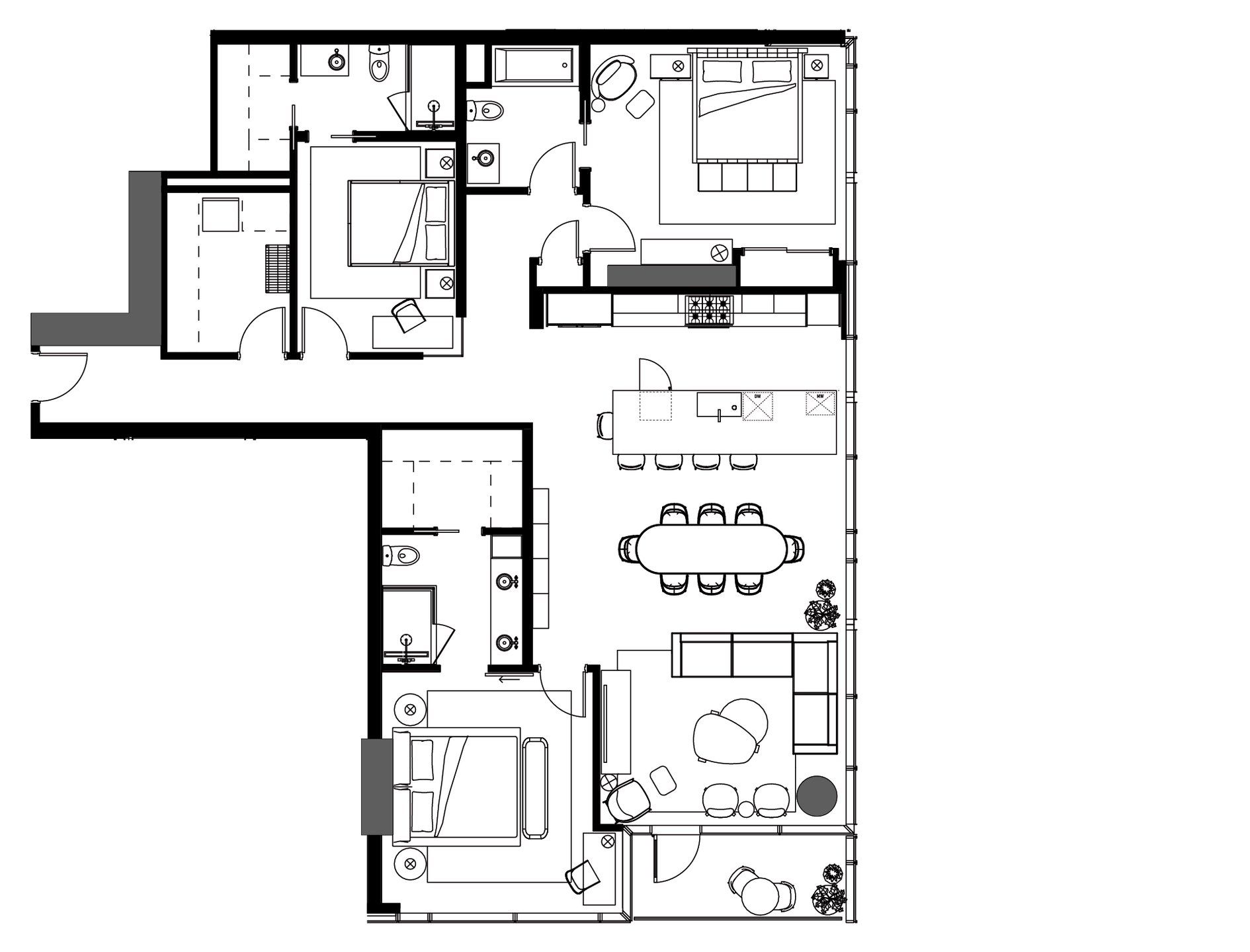 2D floor plan layout for the C1 by Urbanspace Development in The Modern Austin Residences, Austin, TX (Image 1).