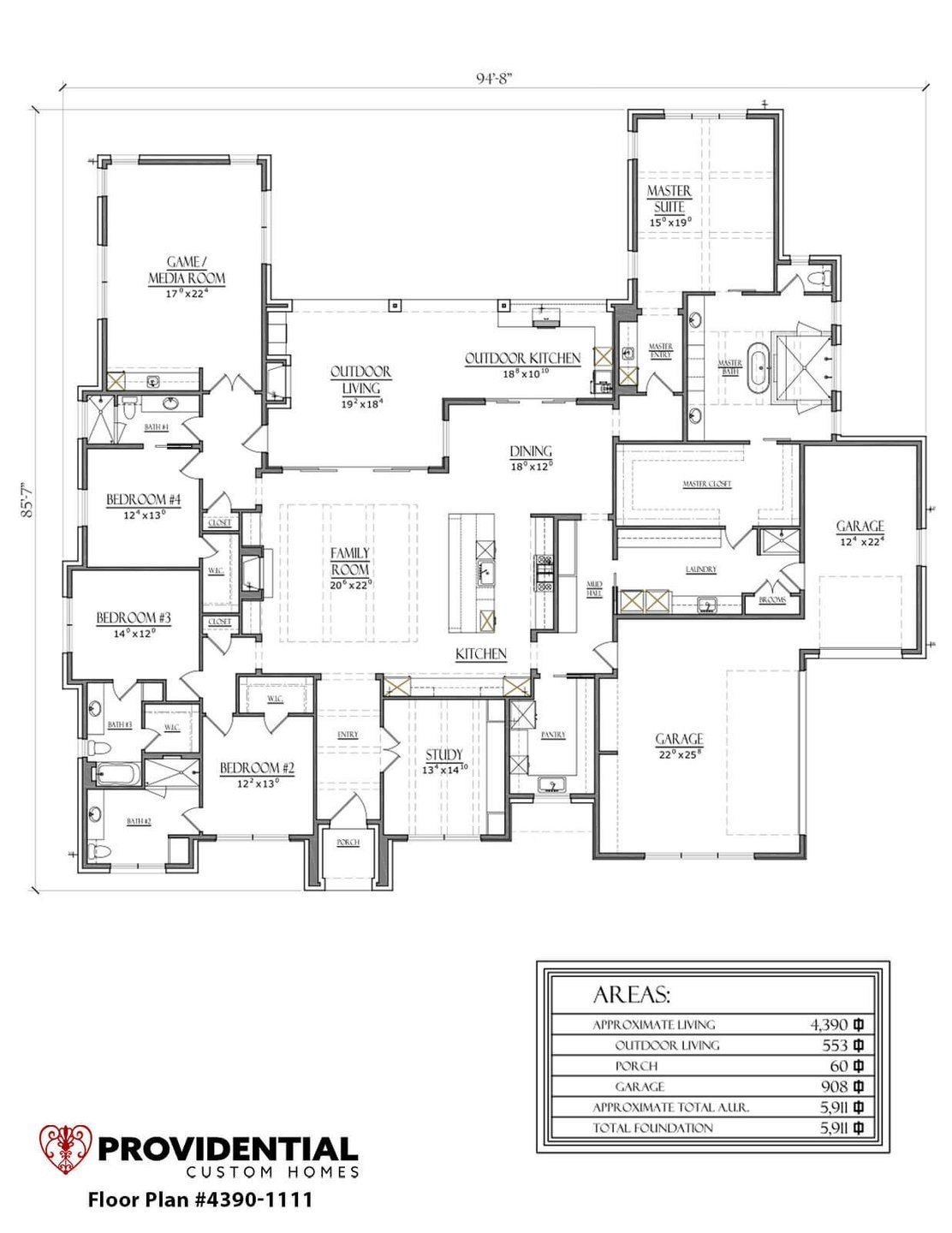 2D floor plan layout for the Plan 1111 by PROVIDENTIAL CUSTOM HOMES in Eden Ranch, Lewisville, TX (Image 1).
