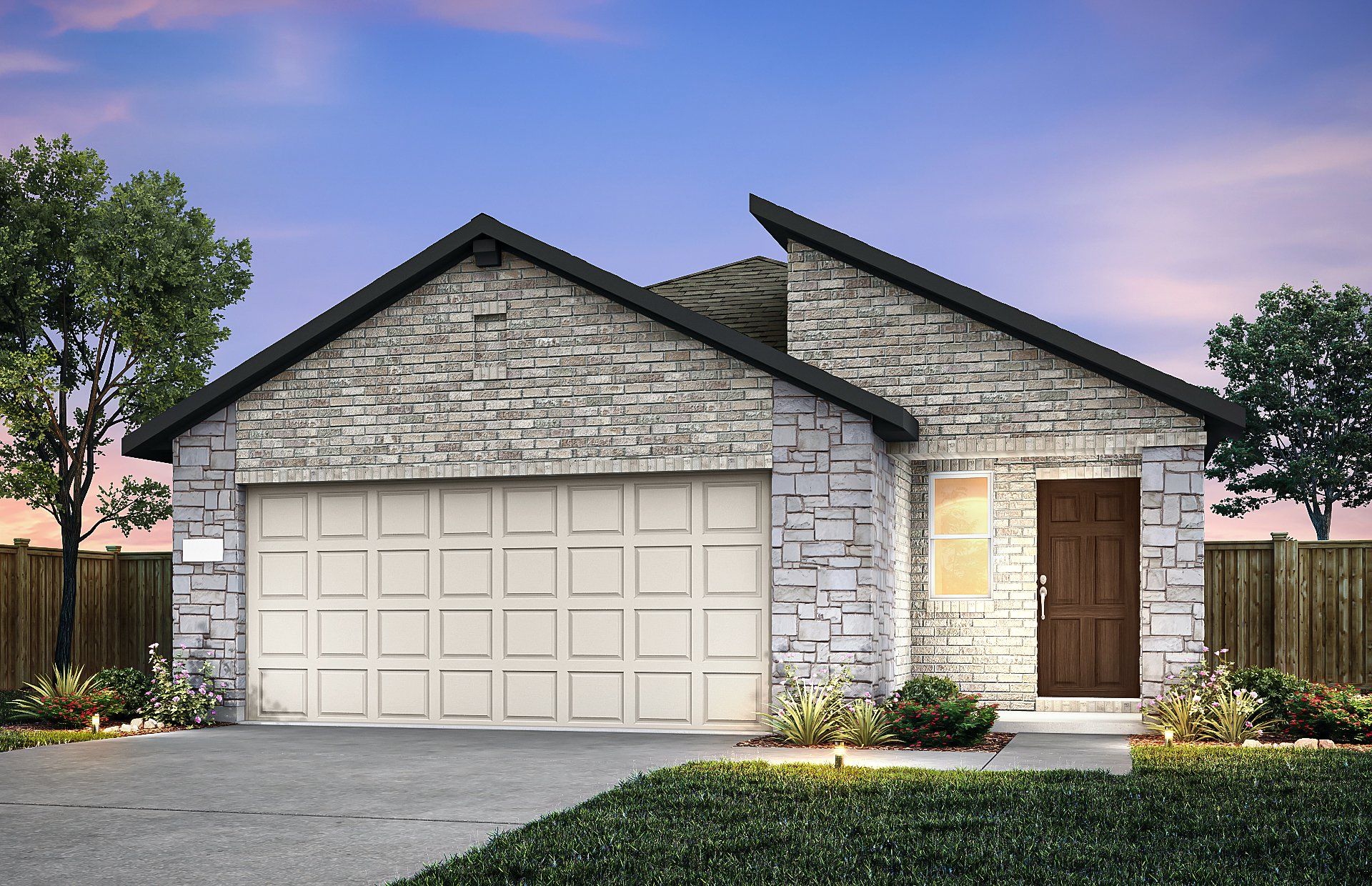 Front exterior of a new home in Crosswinds, Kyle, TX, highlighting curb appeal (Image 1). Front exterior of a new home in Crosswinds, Kyle, TX, highlighting curb appeal (Image 1).