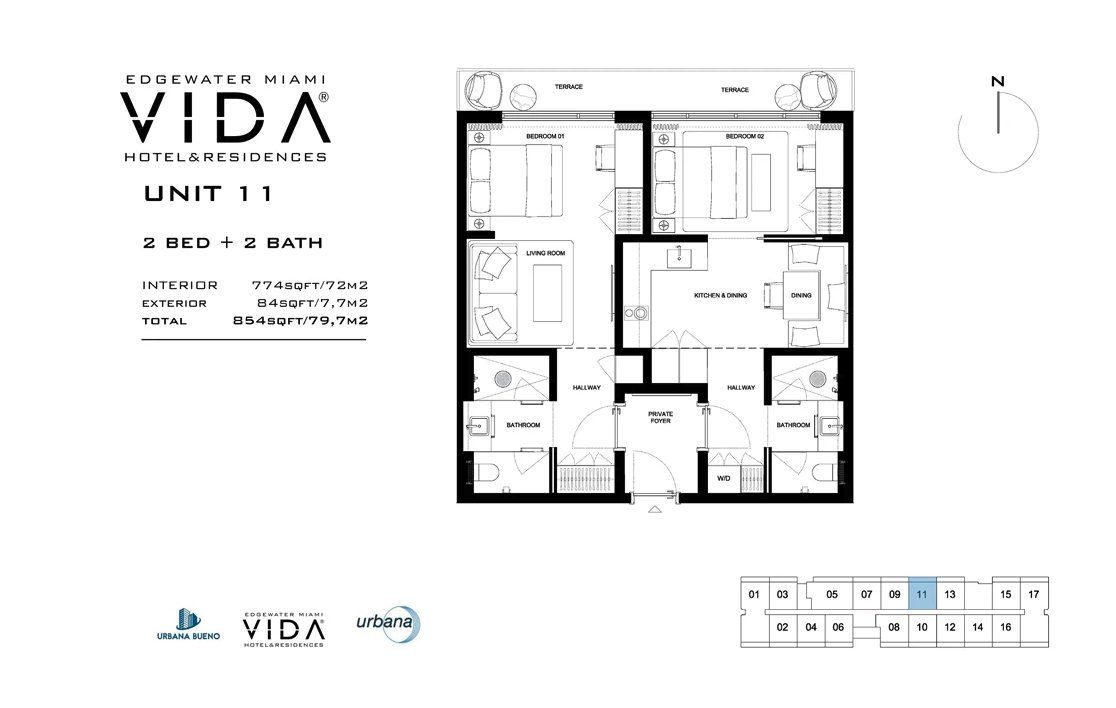 2D floor plan layout for the Unit 11 by Urbana Holdings in Vida Hotel & Residences, Miami, FL (Image 1). 2D floor plan layout for the Unit 11 by Urbana Holdings in Vida Hotel & Residences, Miami, FL (Image 1).