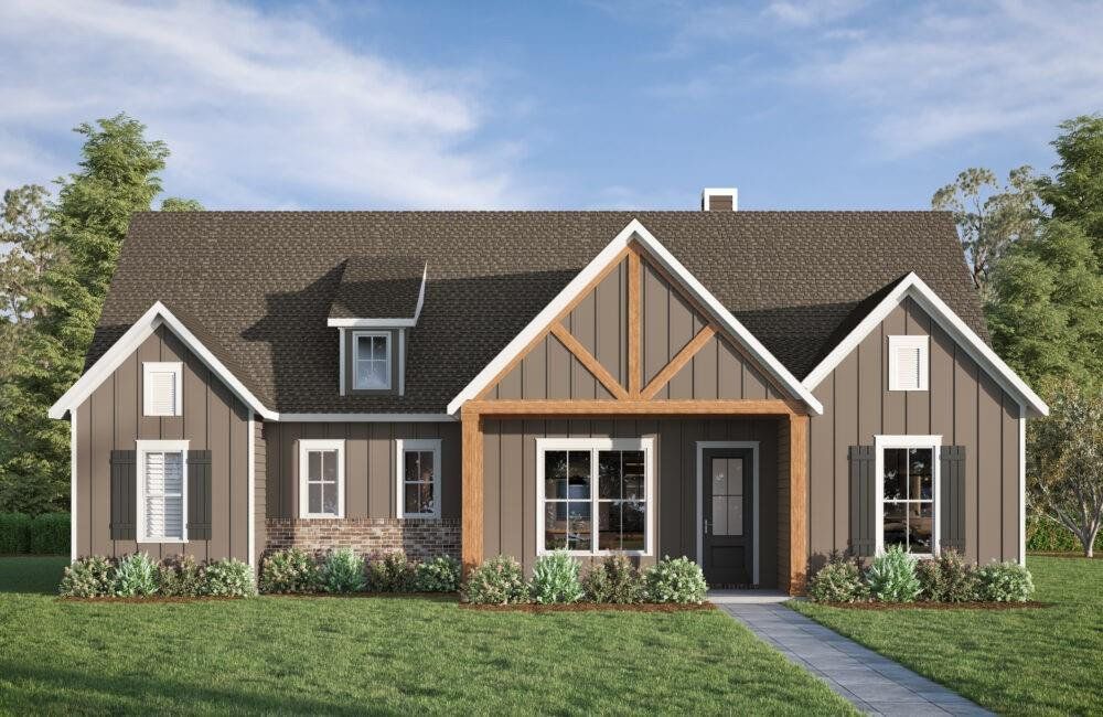 Front exterior of a new home in Blue Mountain Creek, Morganton, GA, highlighting curb appeal (Image 1). Front exterior of a new home in Blue Mountain Creek, Morganton, GA, highlighting curb appeal (Image 1).